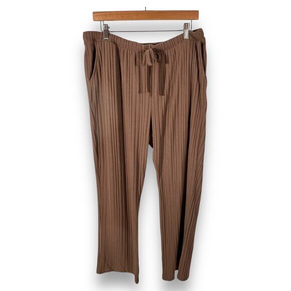 Muk Luks Lounge Set Rib Knit Henley Top Pants Cozy Minimalist Coffee Women L - Picture 7 of 13